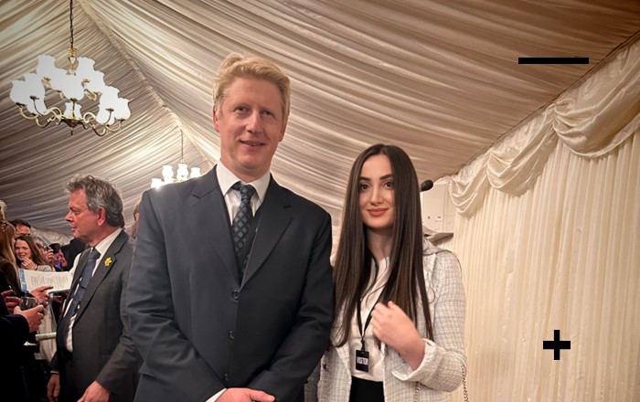 Lord Jo Johnson and Mariia Hryhorian at the House of Lords reception.