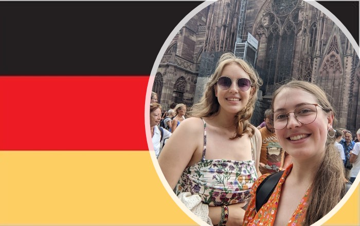 Julia and Caitlin, Swansea students of German, pictured on their study visit to Freiburg
