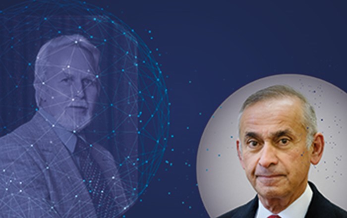 A graphic featuring photos of Professor Olek Zienkiewicz and Professor the Lord Darzi of Denham OM KBE PC FRS.
