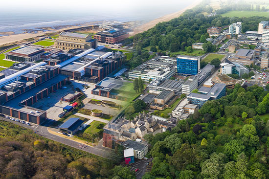 An aerial view of both Singleton and Bay campuses