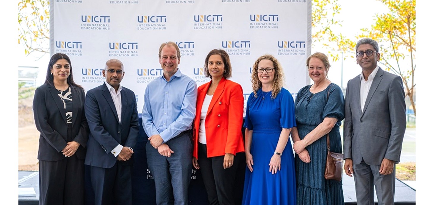 Representatives from Swansea University, Uniciti and the UK High Commission in Mauritius, at the launch of the Swansea University-Uniciti partnership, which is already helping Mauritian nurses to improve their skills