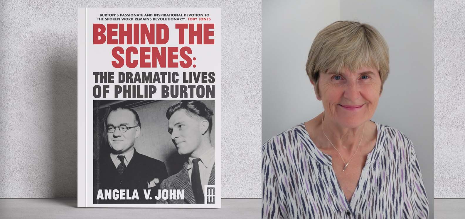 Two images side by side, one of the front cover of a book, the other a head and shoulders photo of a smiling woman.