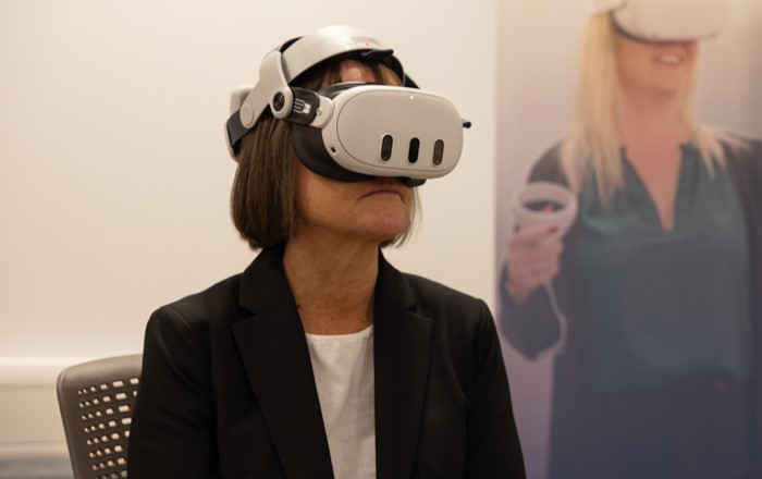 Woman wearing virtual reality headset