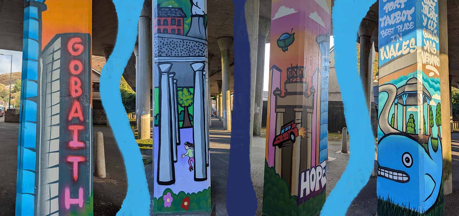 A collage featuring the new murals.