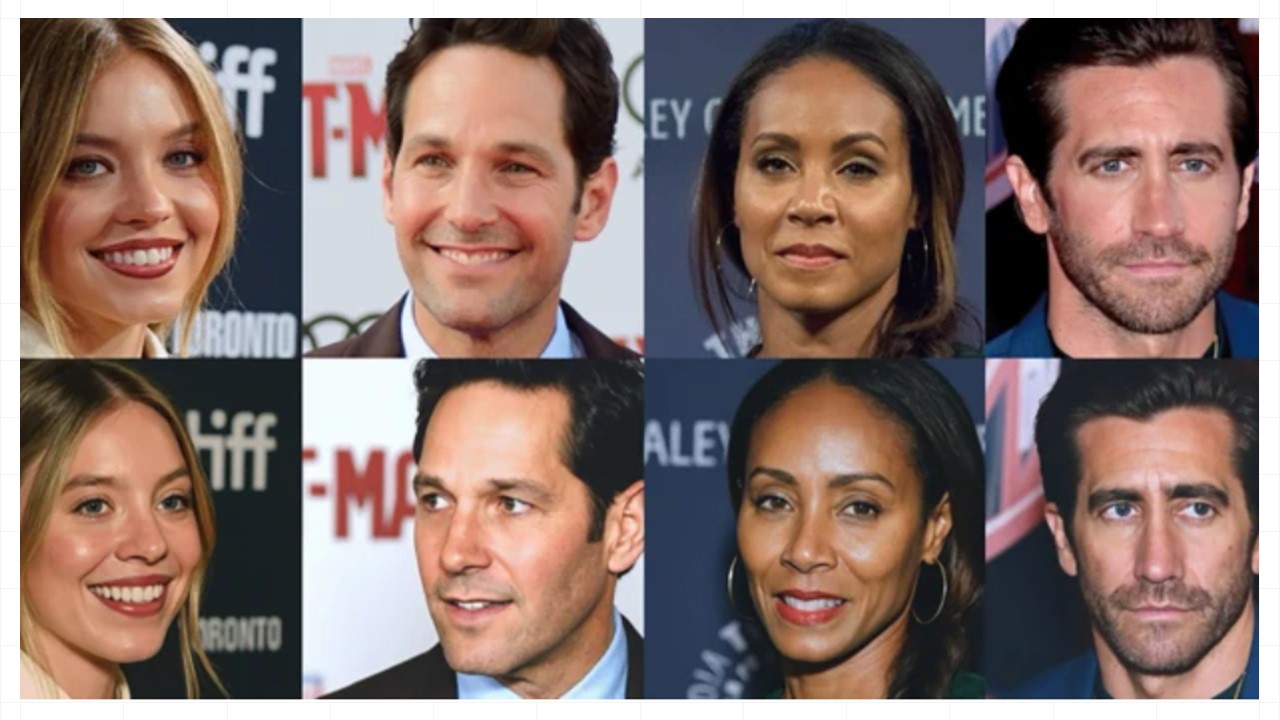 Two rows of head and shoulders photos of four people 