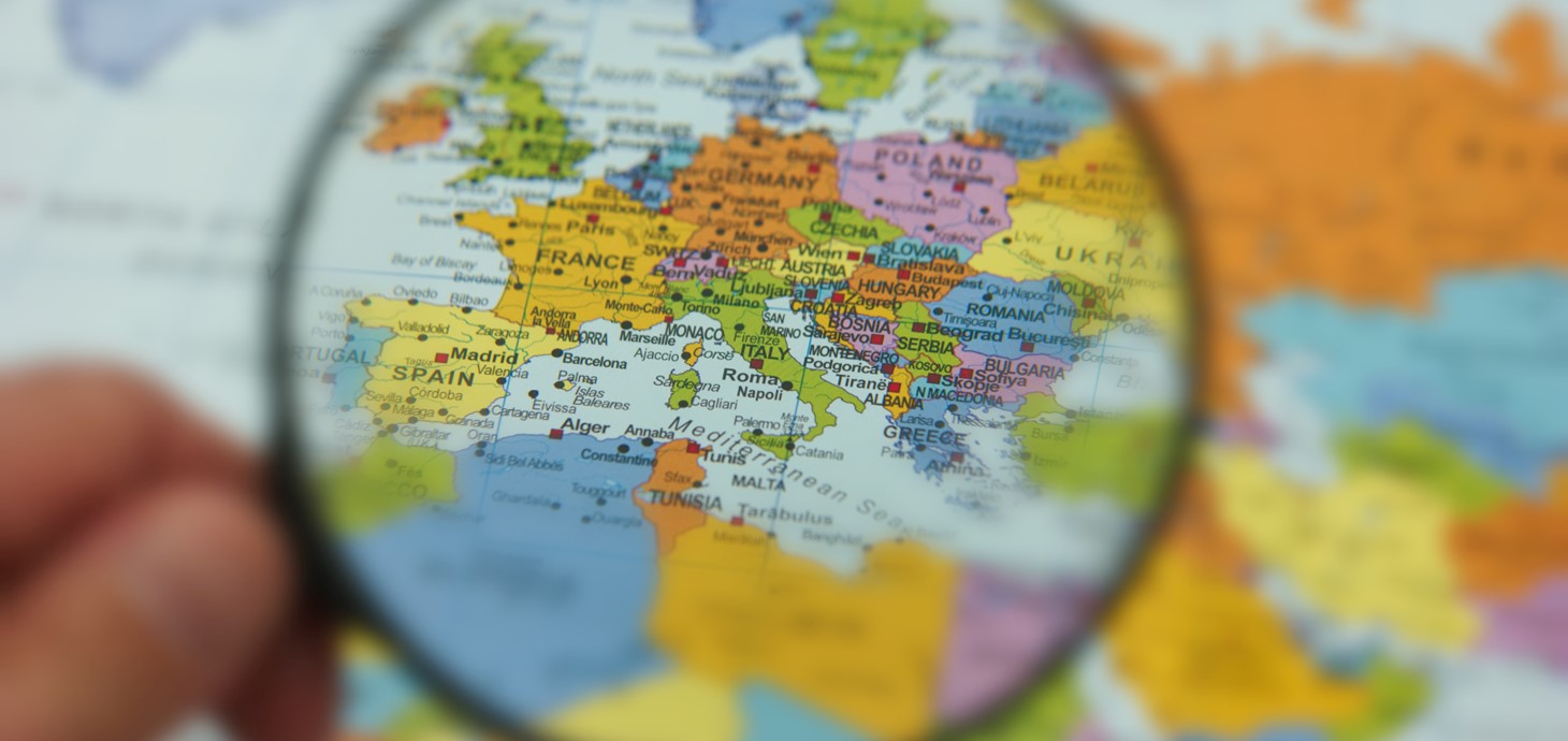 A close up of Europe on a map