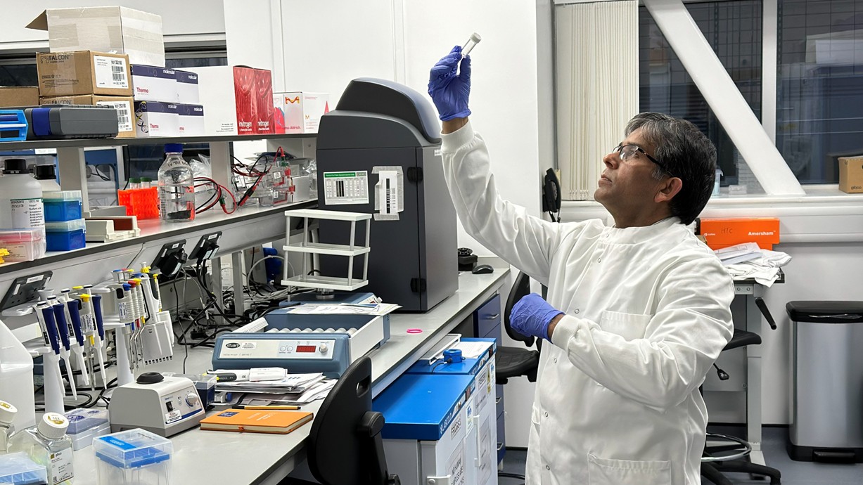Dr Minshad Ansari, Founder and CEO of Bionema Group, working in a lab. Credit: Bionema Group.