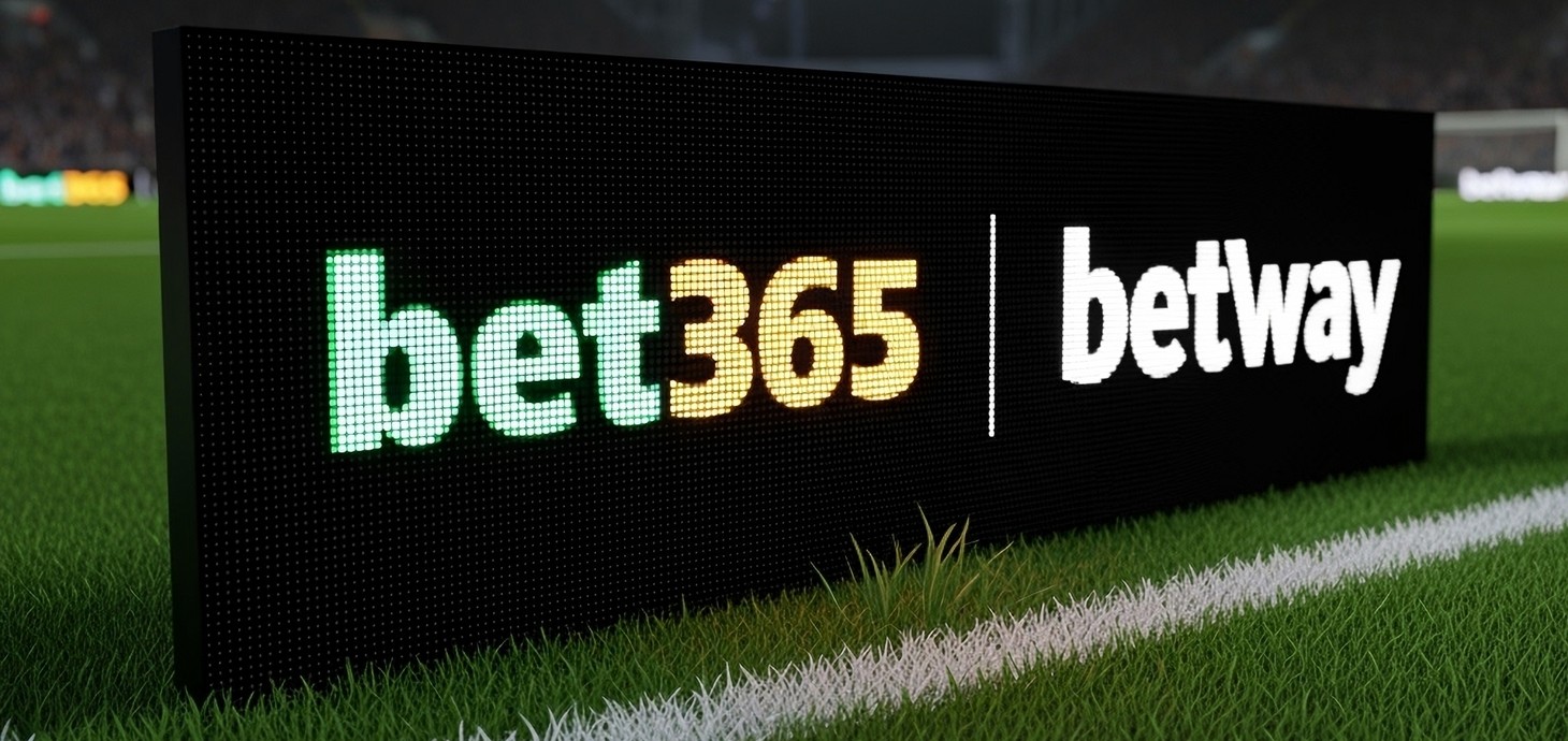 Betting company signs on a football pitch