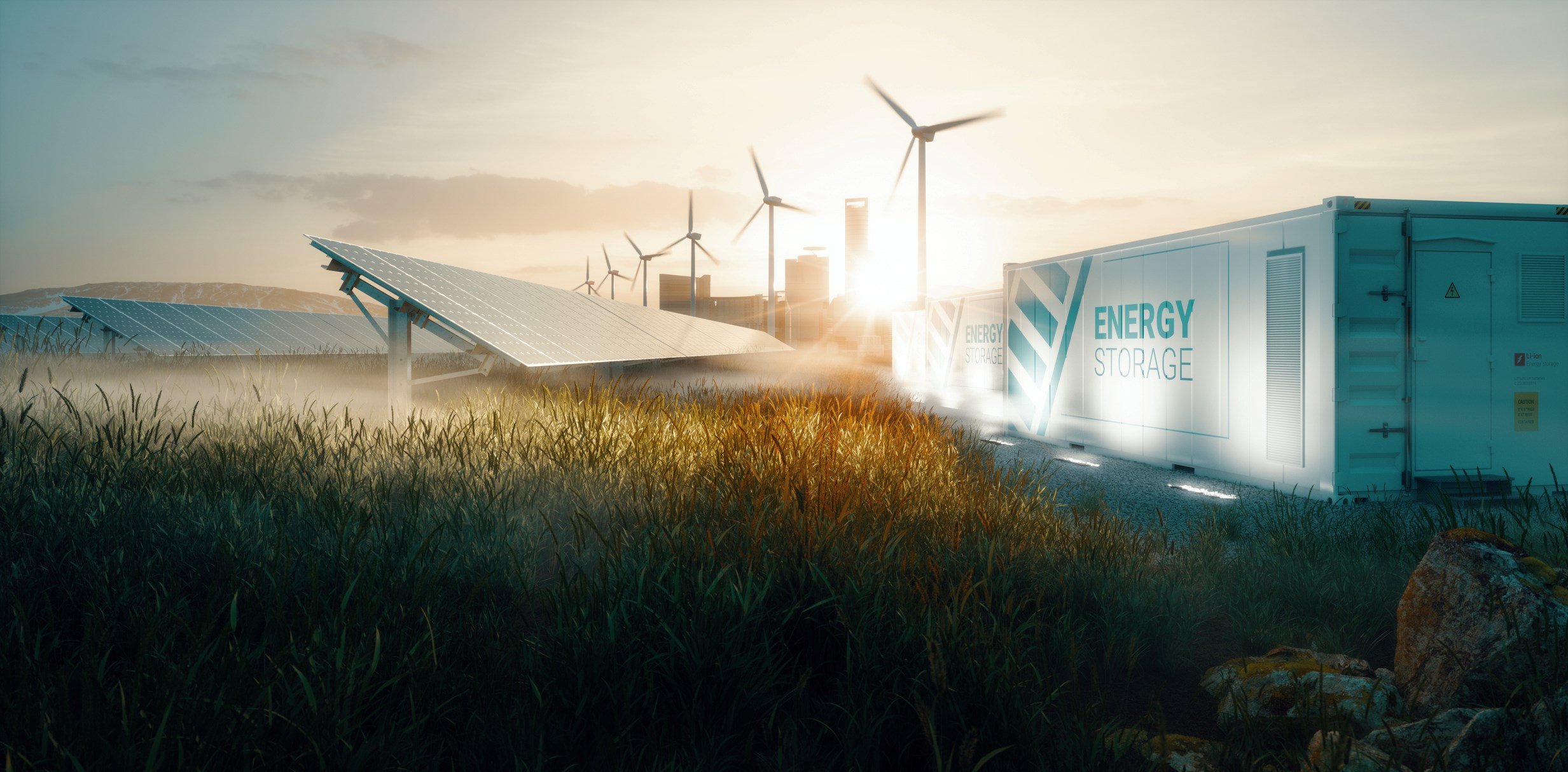 Wind turbines and storage containers 