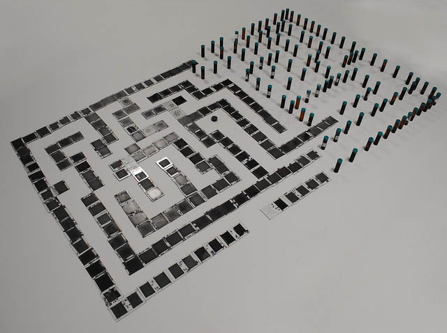 A small maze made up of metal squares and tubes