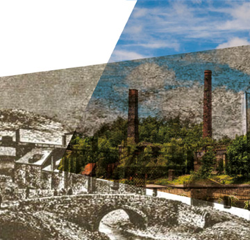 words of we are preserving our heritage laid over two images- one of the present day copper hafod site and one from the past in black and white