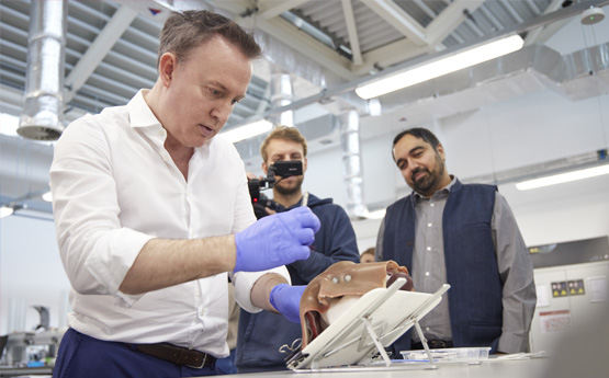 Professor Iain Whitaker performing surgery on a 3d-printed model