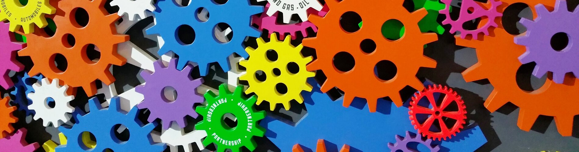 Colourful mechanical cogs
