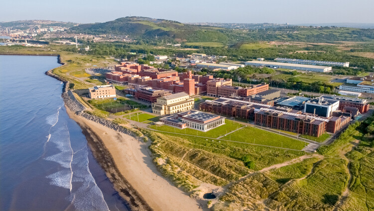 An aerial image of the Bay Campus.