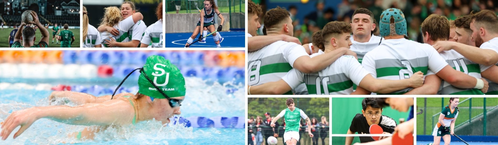 A mixture of images showcasing the various High Performance sports at Swansea University.