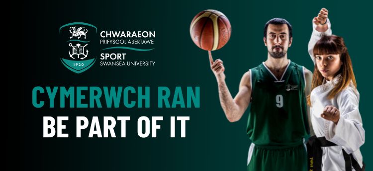 An image of the new Swansea University sports designs, with a basketball player and karate student 