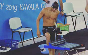 An image of Swansea University student athlete Panayiotis Panaretos at swimming competition.