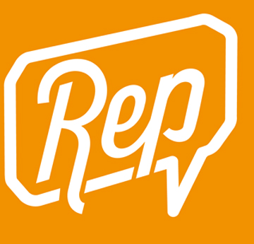 Orange image with a speech bubble saying 'Rep'