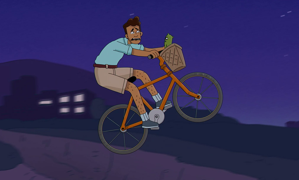 Drawing of a man on a bike