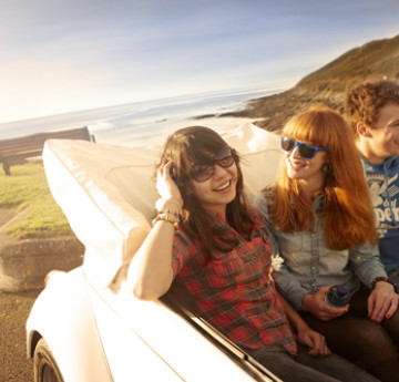 students in a car