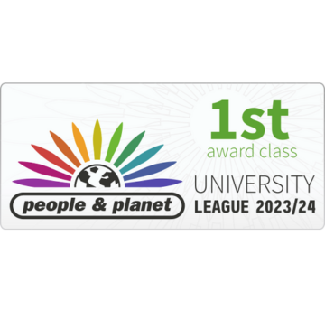 People & Planet’s University League logo which demonstrates that we've been awarded a first class award university status