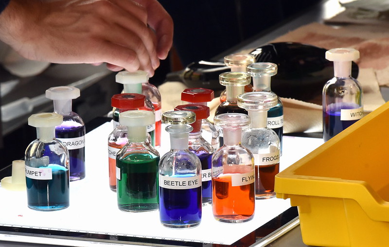 Bottles of colourful liquid