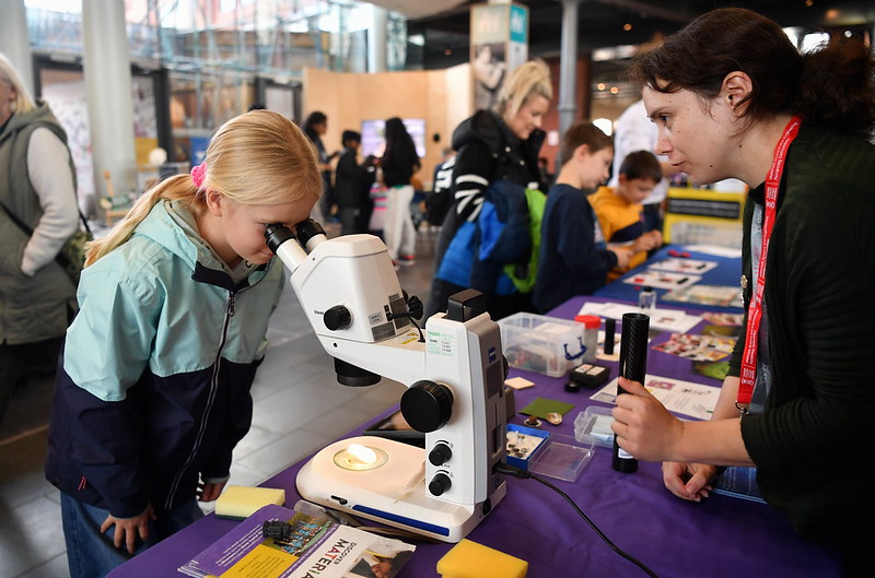 Child looking through the microscope