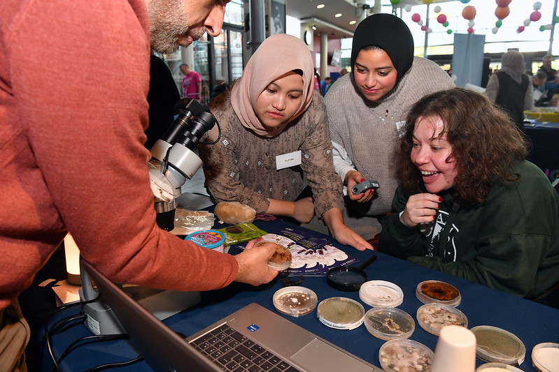 Children examining the science specimens