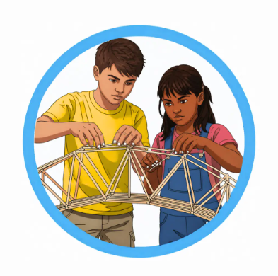 Two children building a bridge