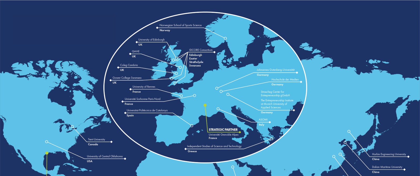 World map of Swansea University's Academic Partners