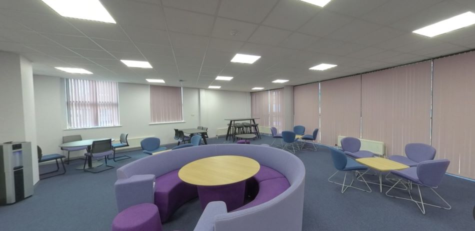 Student study space with sofas, tables and collaborative seating areas