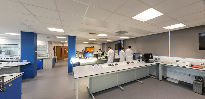 Students using analytical instruments in a chemistry laboratory