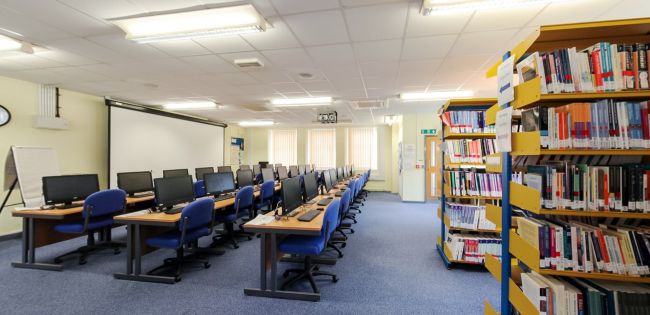 Learning Resource Centre with computers, study desks and book shelves